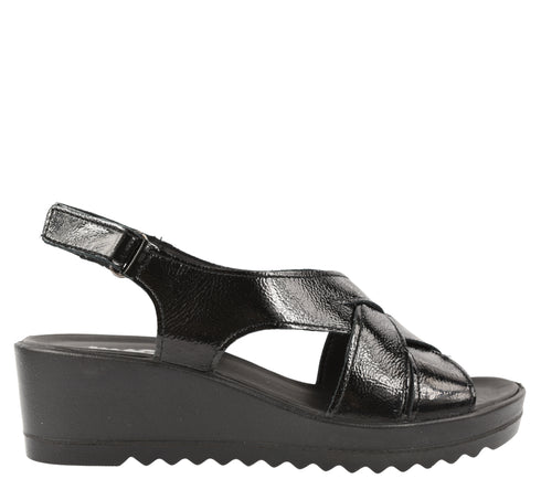 Sandale casual, dama, IMAC, 757510 negru, piele lacuita, platforma